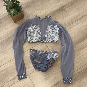 Gray Custom Two-Piece Dance Costume | Youth Medium